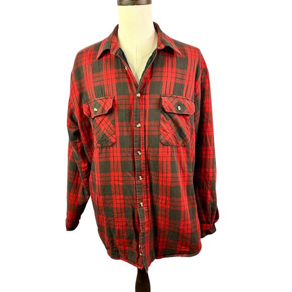 David Taylor Shirt Men's XLT Red Black Plaid Flannel Jacket Quilt Lined Trucker - Picture 1 of 6